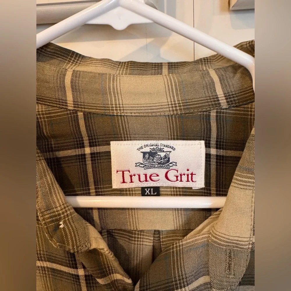 True Grit Men's Plaid Shirt - Green and Tan - Picture 2 of 3